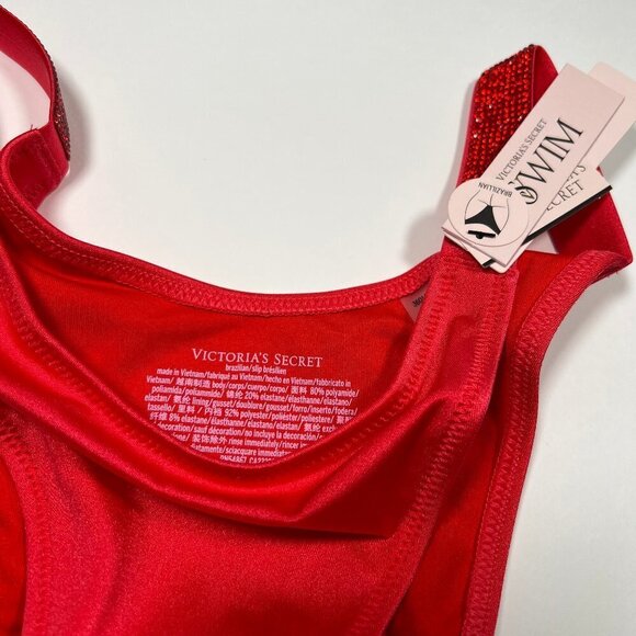 Victoria Secret Large L Brazilian Bikini Bottom Shine Strap Strawberry Pink - Picture 7 of 8